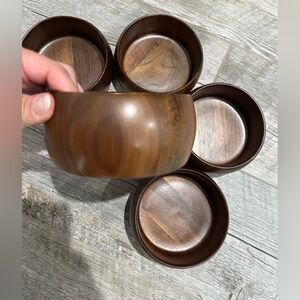 Vintage Lebanon Supply Co Walnut Bowls Set of 5 -Mid Century Solid Wood 5 Inch